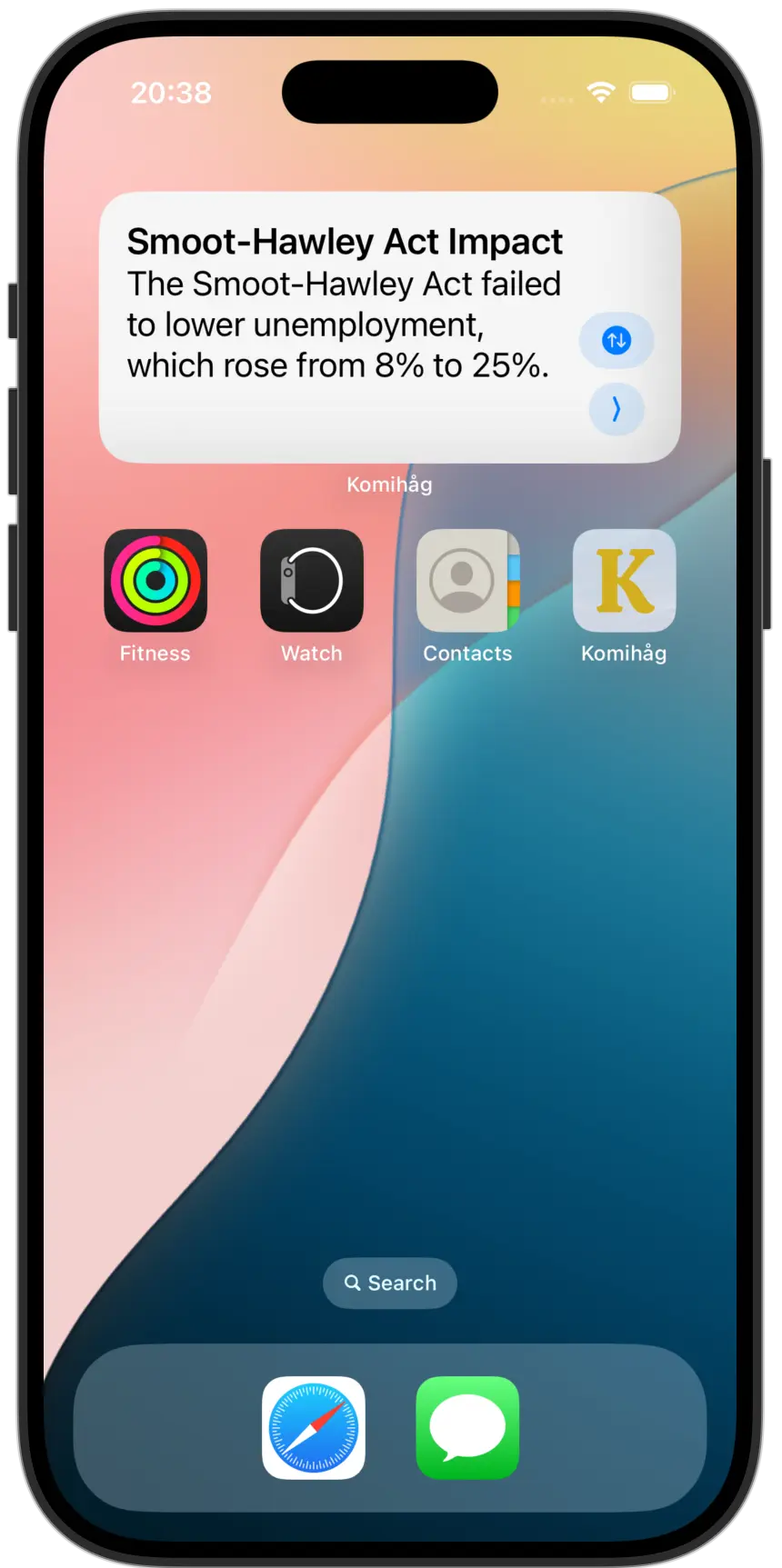 Displaying a card in a home screen widget